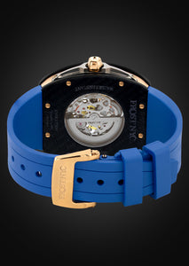 Frost NYC Mens Watch - Automatic Skeleton Carbon Fiber Sport Gold Watch | FRST-01-CFY | Blue