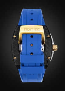 Frost NYC Mens Watch - Automatic Skeleton Carbon Fiber Sport Gold Watch | FRST-01-CFY | Blue