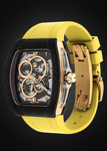 Frost NYC Mens Watch - Automatic Skeleton Carbon Fiber Sport Gold Watch | FRST-01-CFY | Yellow