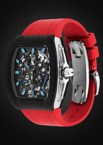 Frost NYC Mens Watch - Automatic Skeleton Carbon Fiber Sport Black Watch | FRST-01-CFS | Red