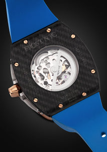 Frost NYC Mens Watch - Automatic Skeleton Carbon Fiber Rose Sport Watch | FRST-01-CFR| Blue