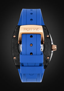 Frost NYC Mens Watch - Automatic Skeleton Carbon Fiber Rose Sport Watch | FRST-01-CFR| Blue