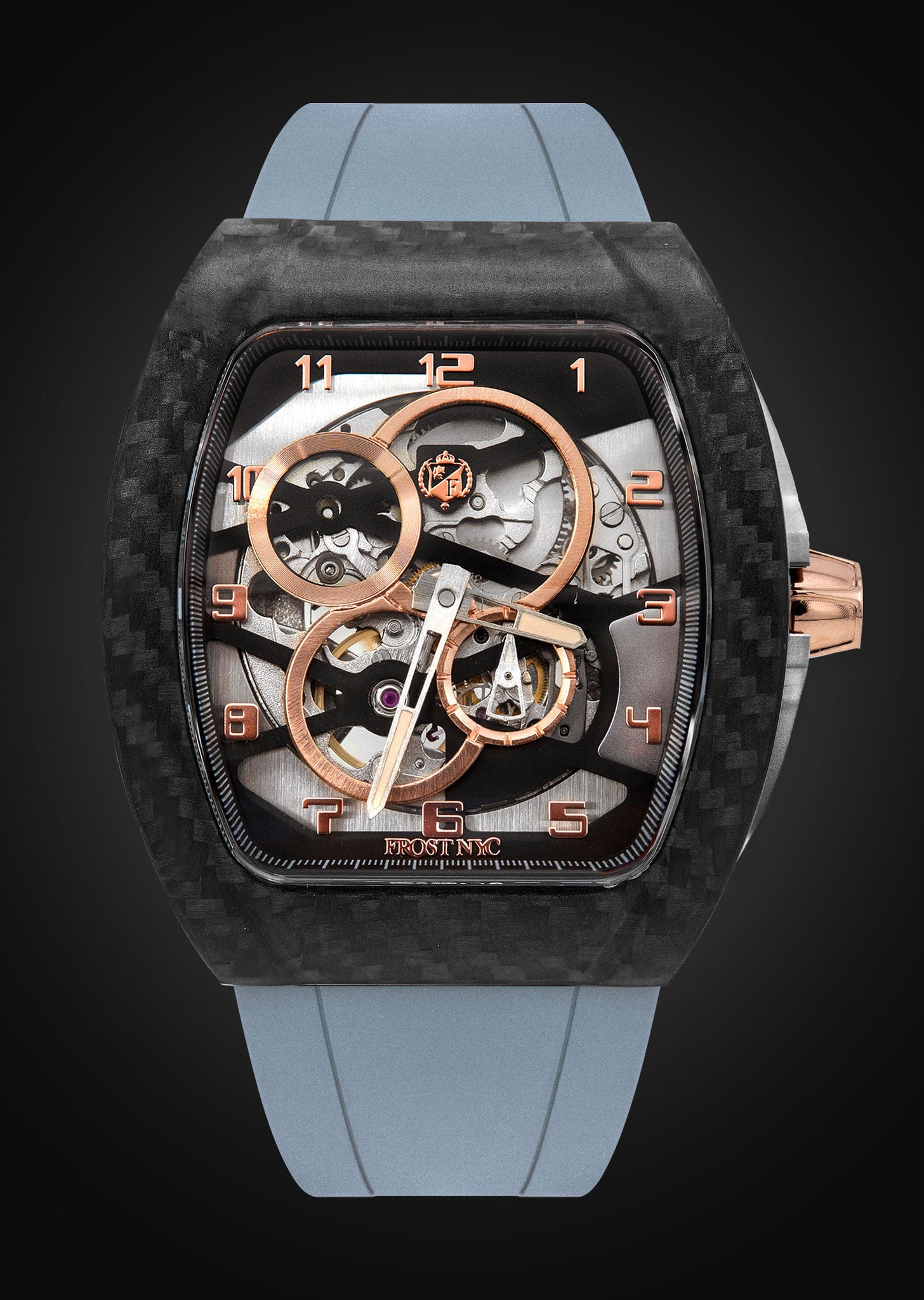 Frost NYC Mens Watch - Automatic Skeleton Carbon Fiber Rose Sport Watch | FRST-01-CFR| Gray