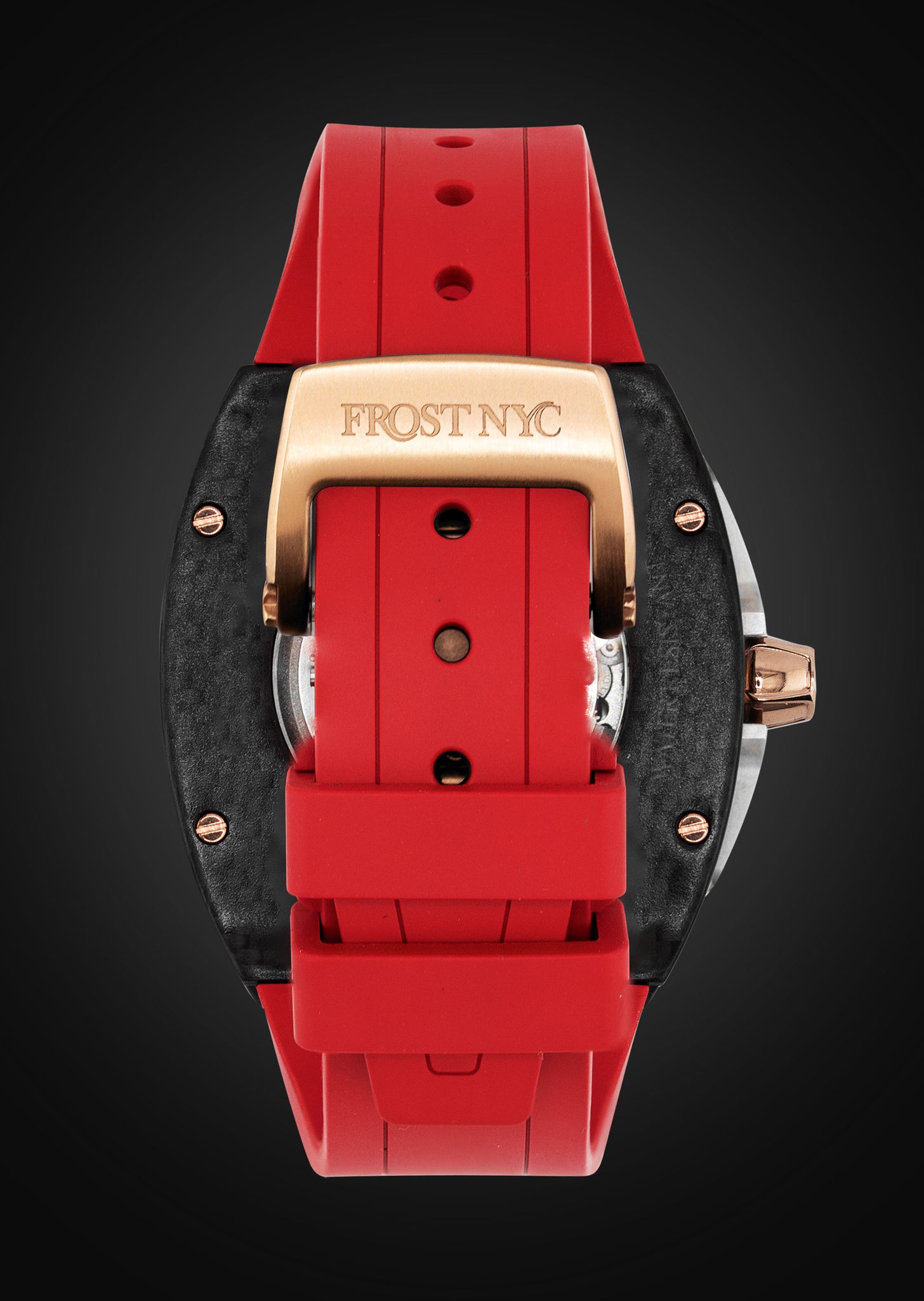 Frost NYC Mens Watch - Automatic Skeleton Carbon Fiber Rose Sport Watch | FRST-01-CFR| Red