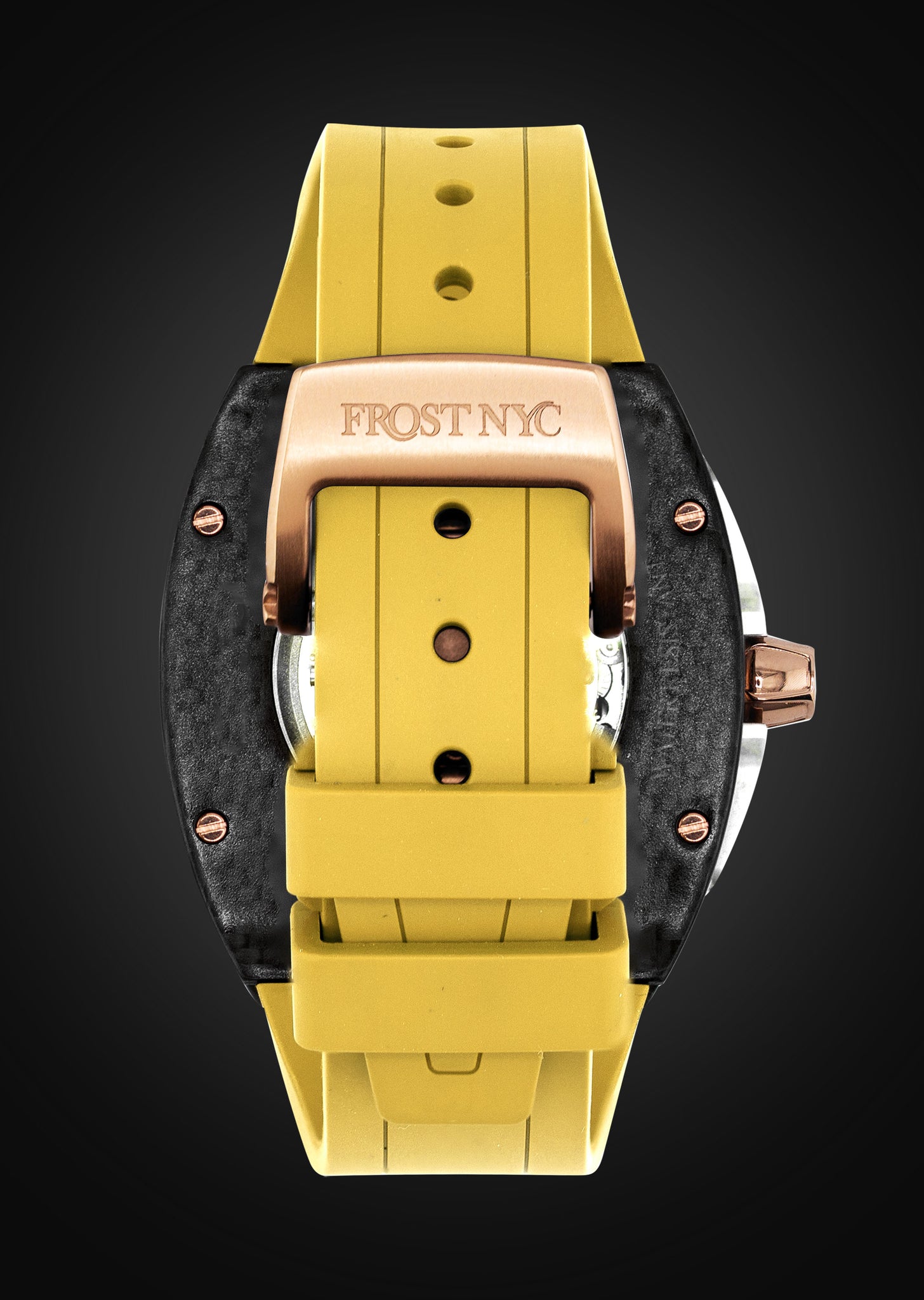 Frost NYC Mens Watch - Automatic Skeleton Carbon Fiber Rose Sport Watch | FRST-01-CFR| Yellow