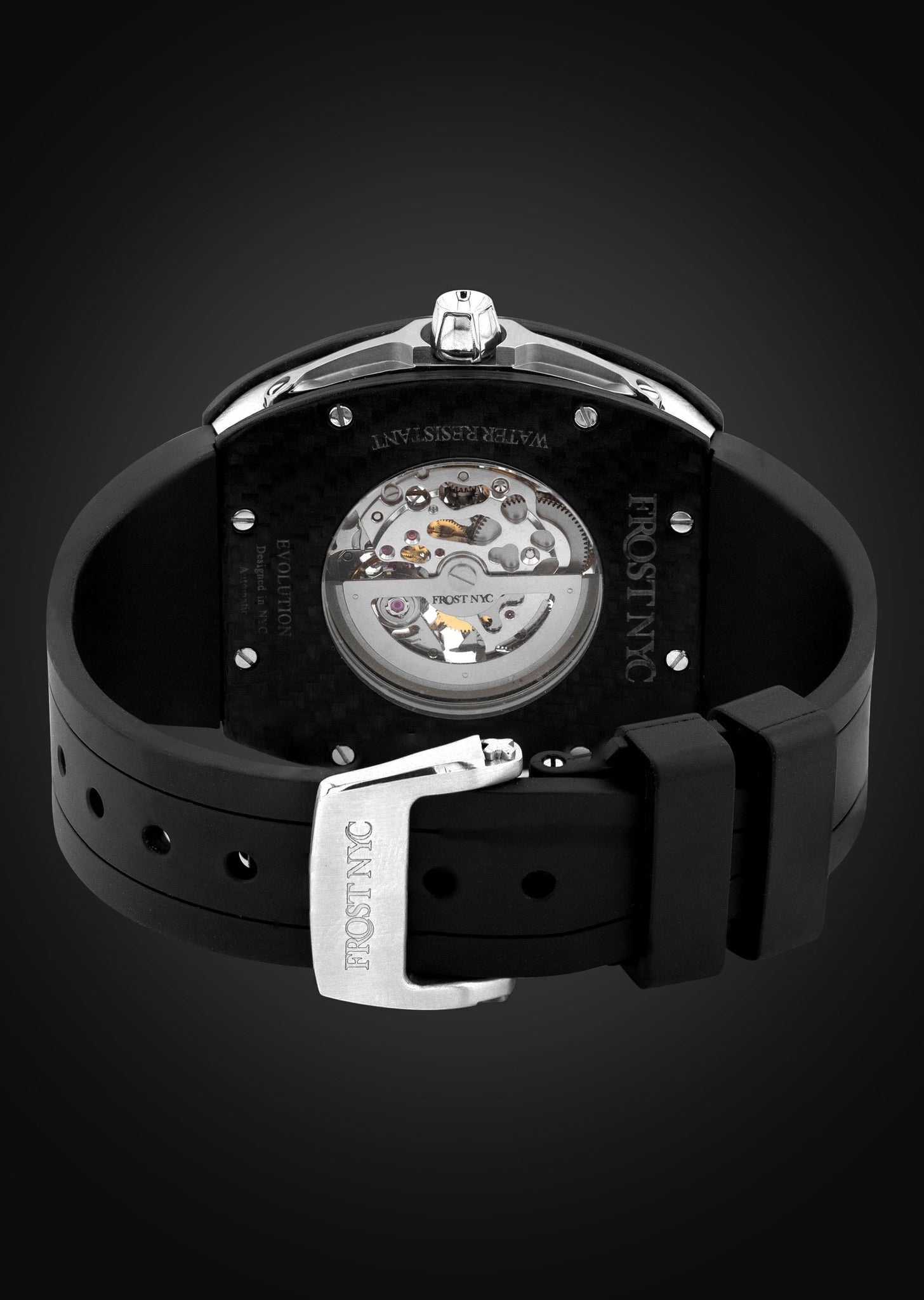 Frost NYC Mens Watch - Automatic Skeleton Carbon Fiber Sport Black Watch | FRST-01-CFS | Black