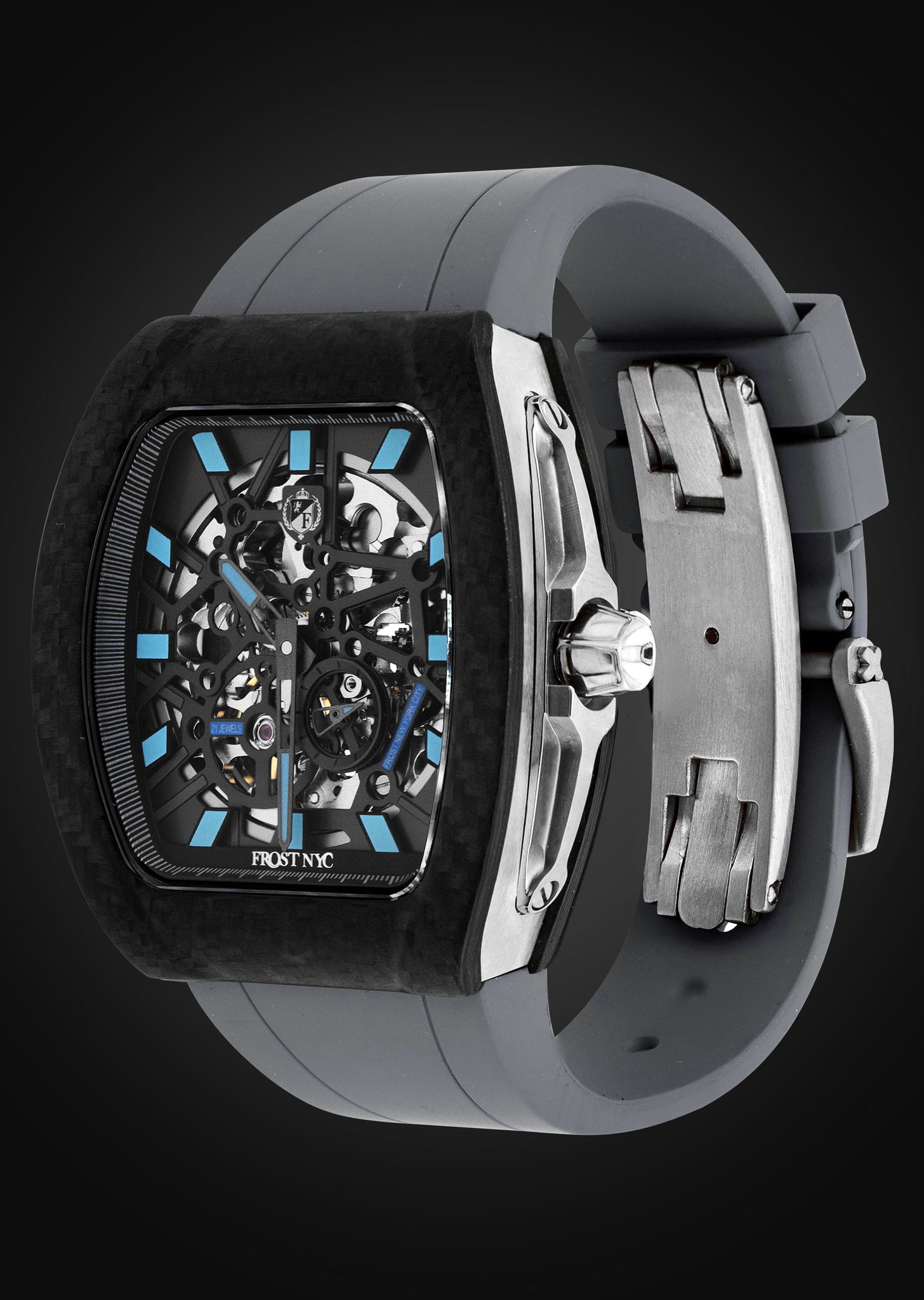 Frost NYC Mens Watch - Automatic Skeleton Carbon Fiber Sport Black Watch | FRST-01-CFS | Gray