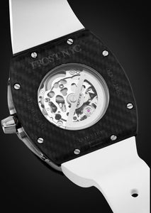 Frost NYC Mens Watch - Automatic Skeleton Carbon Fiber Sport Black Watch | FRST-01-CFS | White