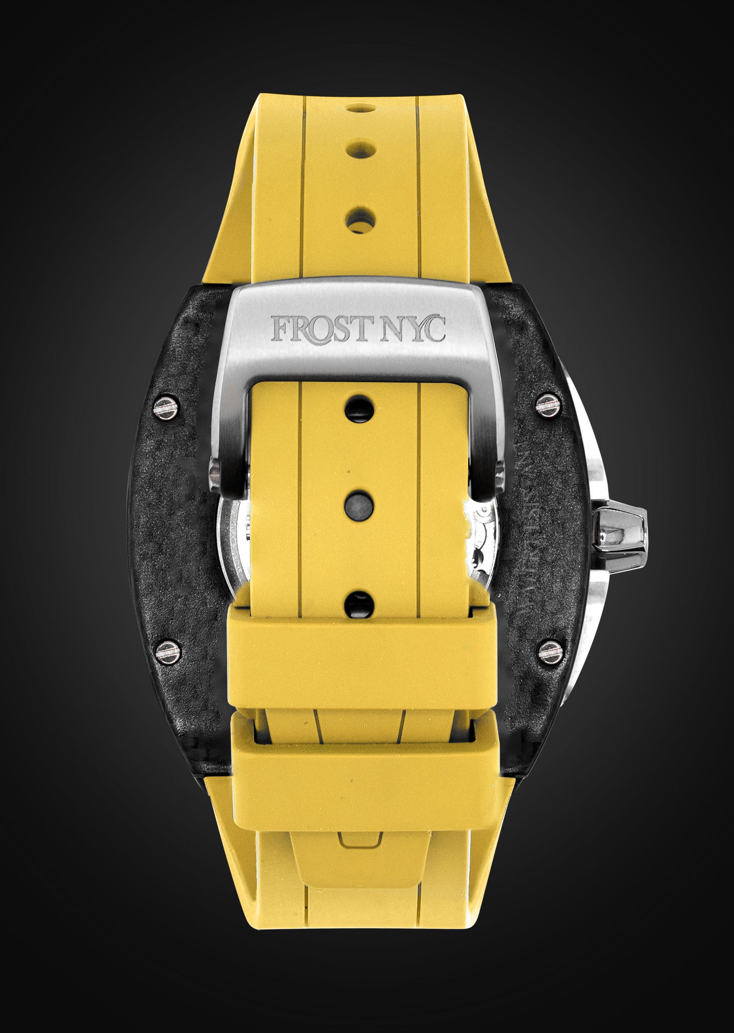 Frost NYC Mens Watch - Automatic Skeleton Carbon Fiber Sport Black Watch | FRST-01-CFS | Yellow