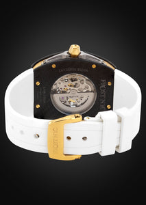 Frost NYC Mens Watch - Automatic Skeleton Carbon Fiber Sport Gold Watch | FRST-01-CFY | White