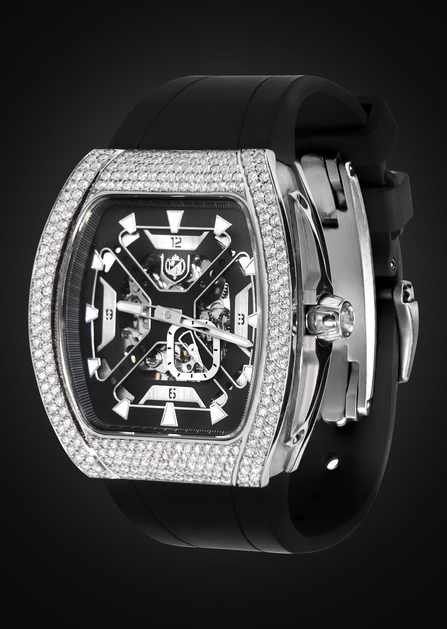 Frost NYC Mens Watch - Automatic Skeleton Stainless Steel Sport Diamond Watch | FRST-01-XS-D | Black