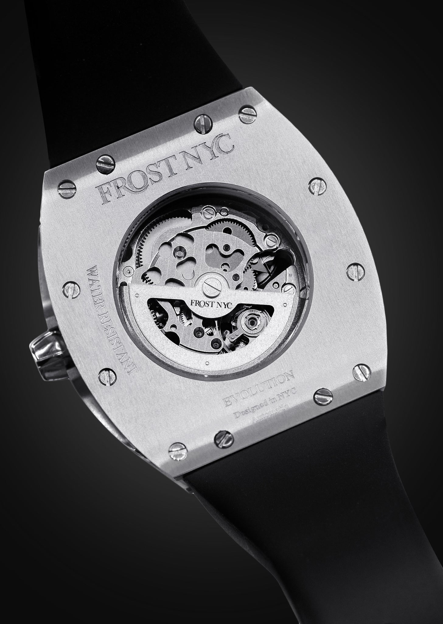 Frost NYC Mens Watch - Automatic Skeleton Stainless Steel Sport Diamond Watch | FRST-01-XS-D | Black