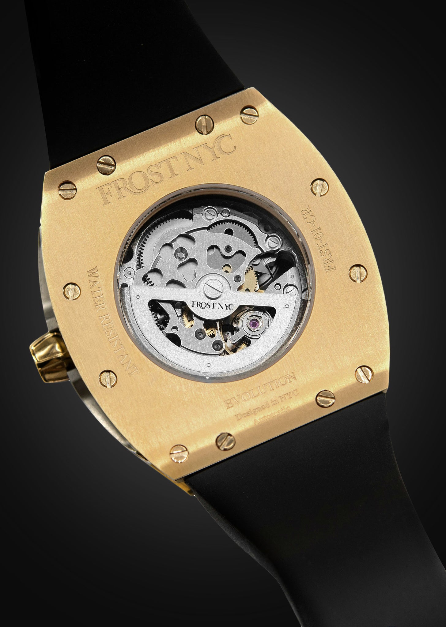 Frost NYC Mens Watch - Automatic  Skeleton Sport Gold Watch | FRST-01-CY | Black