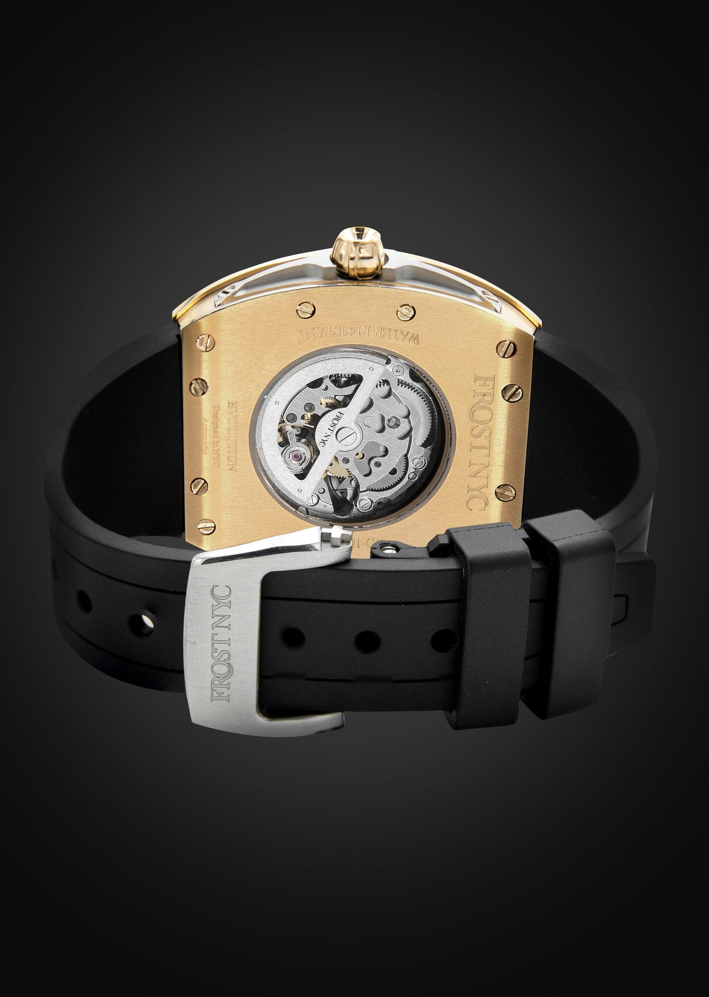 Frost NYC Mens Watch - Automatic  Skeleton Sport Gold Watch | FRST-01-CY | Black