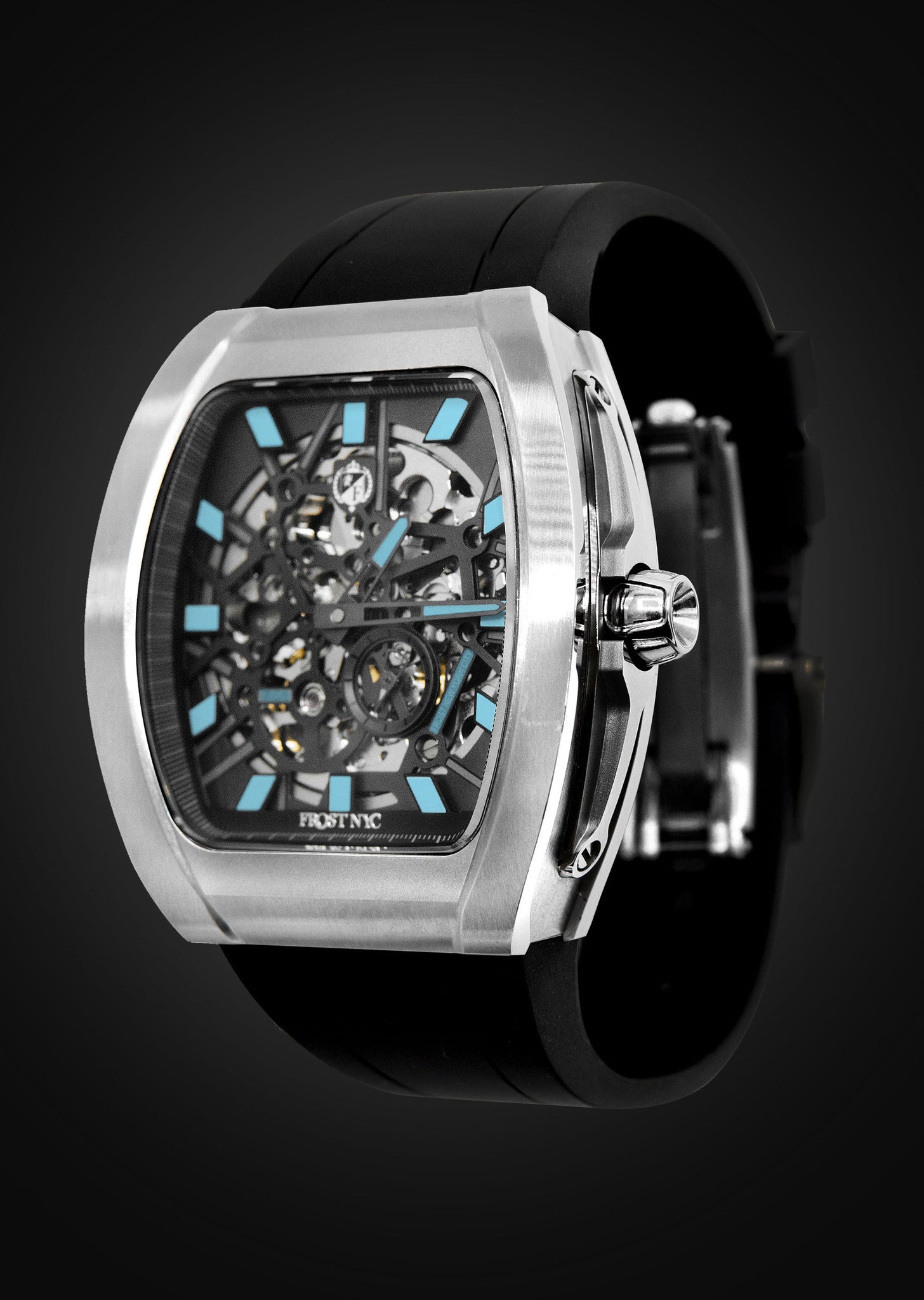 Frost NYC Mens Watch - Automatic Skeleton Stainless Steel Sport Watch | FRST-01-SS | Black