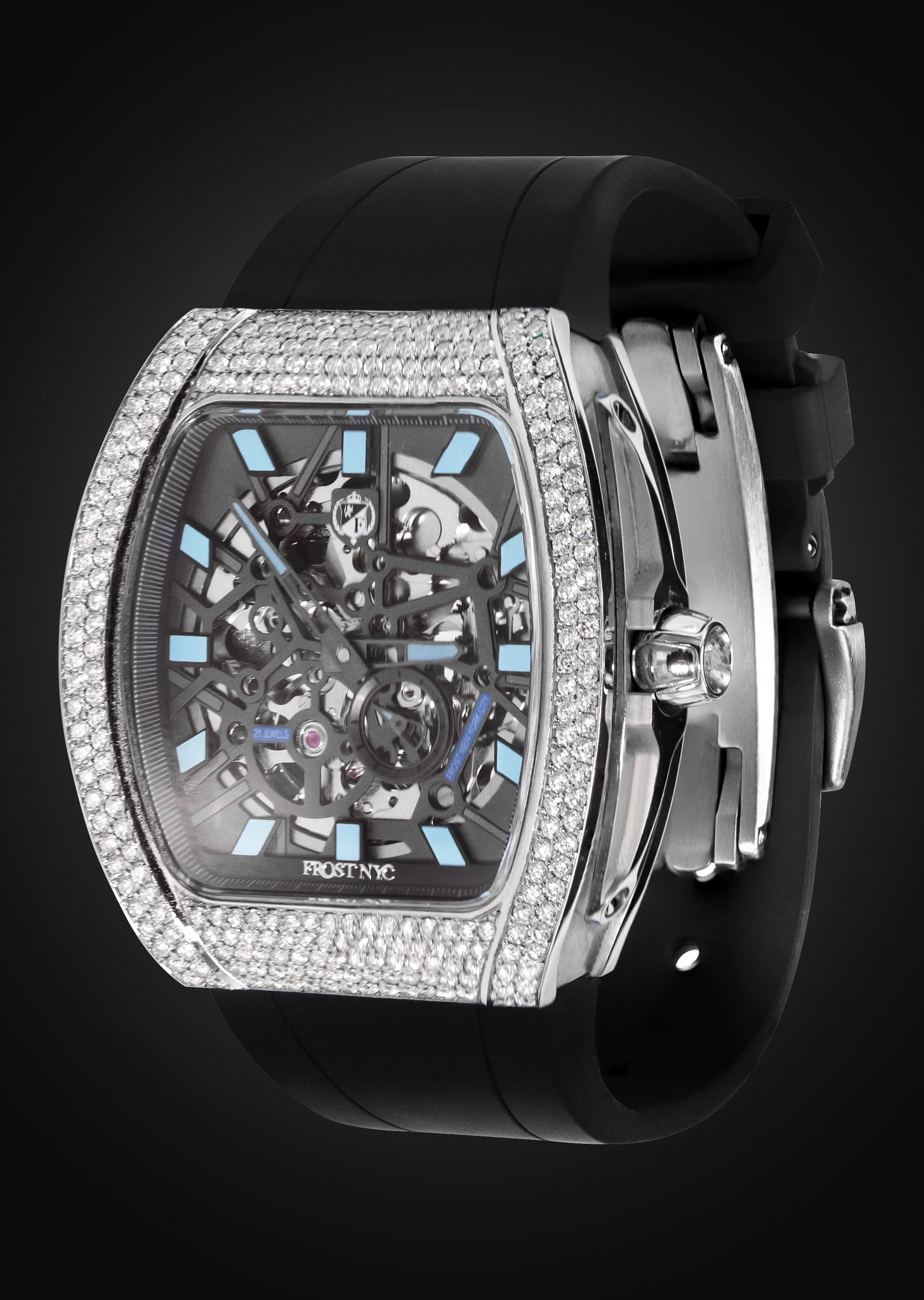 Frost NYC Mens Watch - Automatic Skeleton Stainless Steel Diamond Sport Watch | FRST-01-SS-D | Black