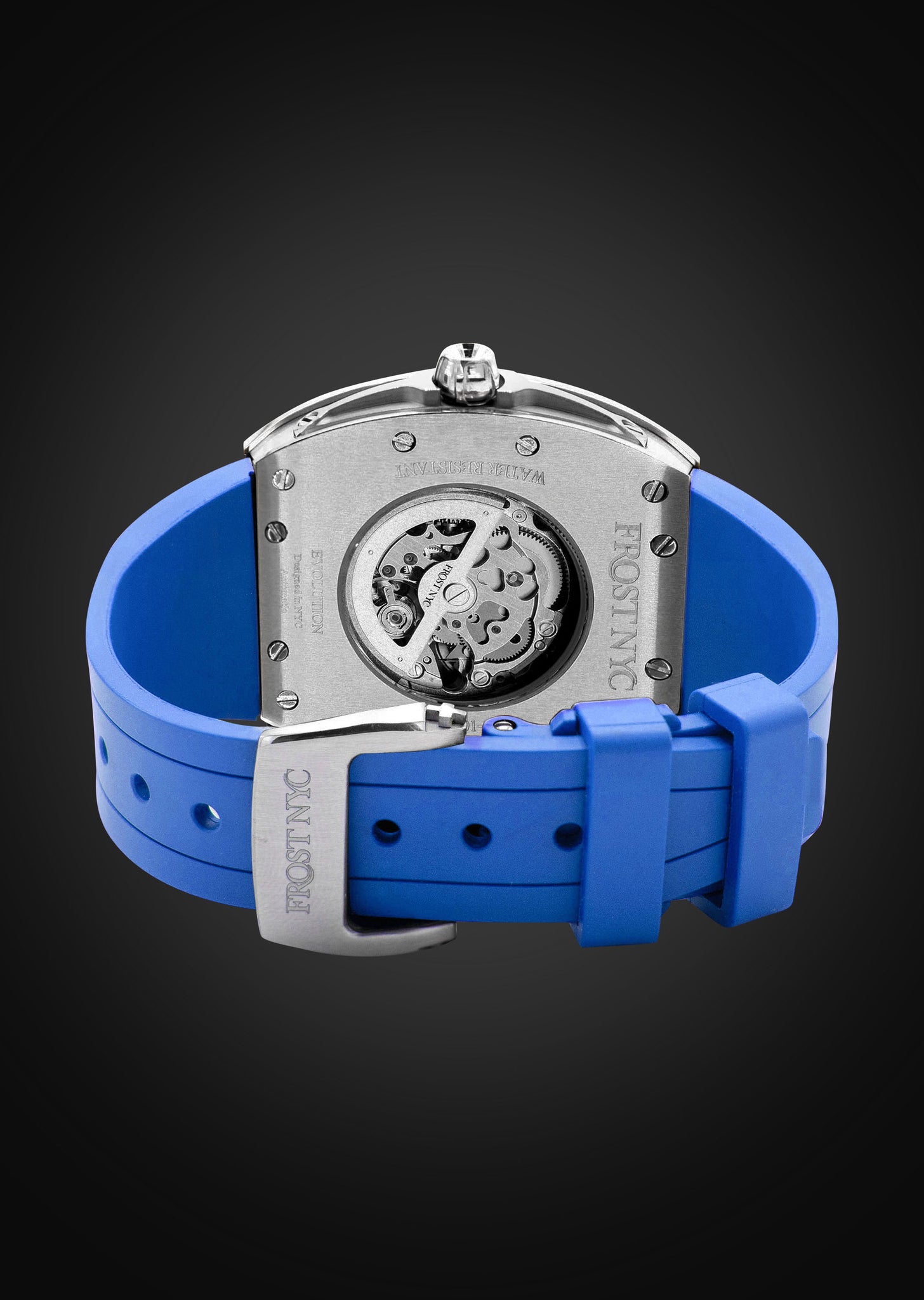 Frost NYC Mens Watch - Automatic Skeleton Stainless Steel Sport Diamond Watch | FRST-01-XS-D | Blue