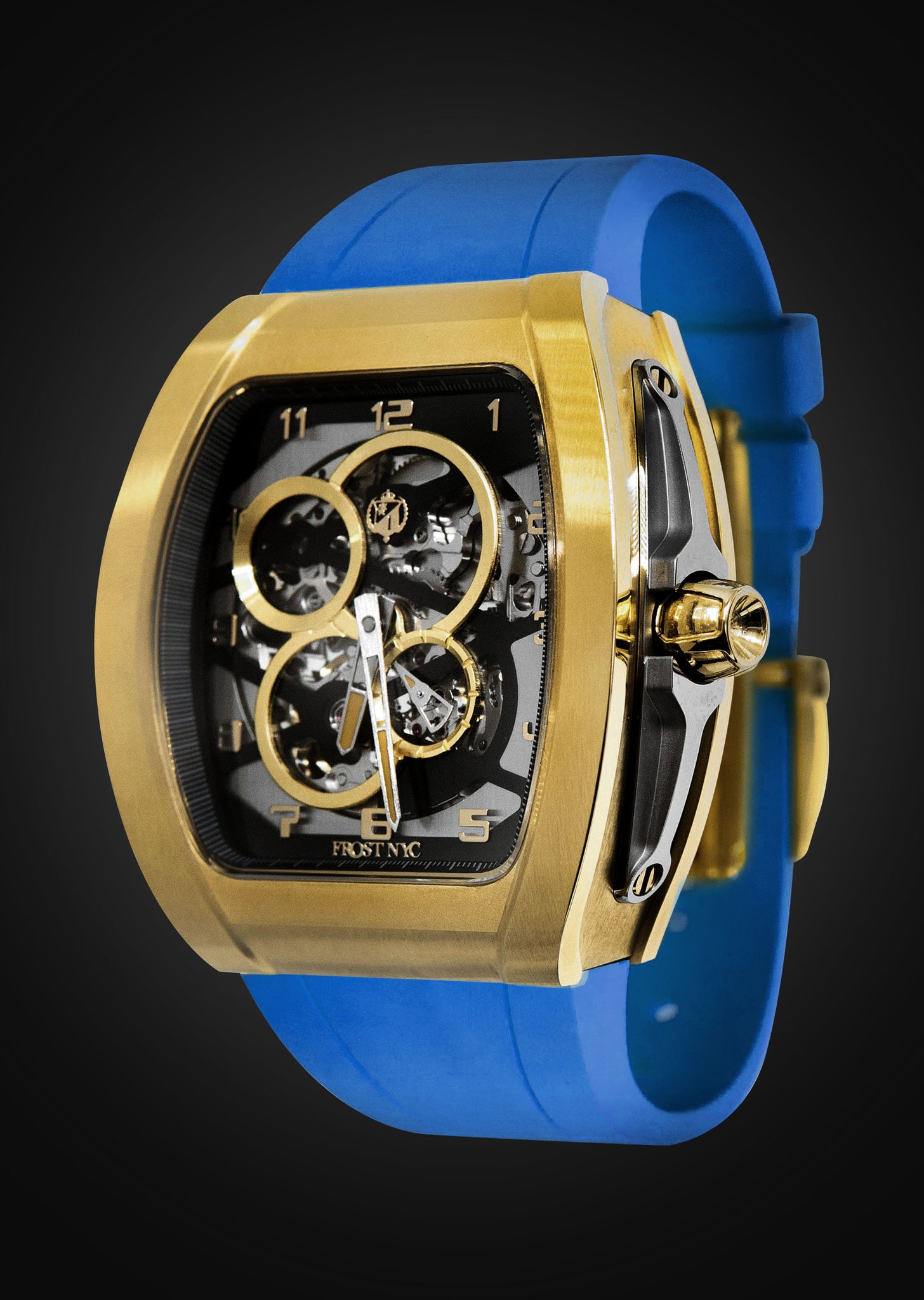 Frost NYC Mens Watch - Automatic  Skeleton Sport Gold Watch | FRST-01-CY | Blue