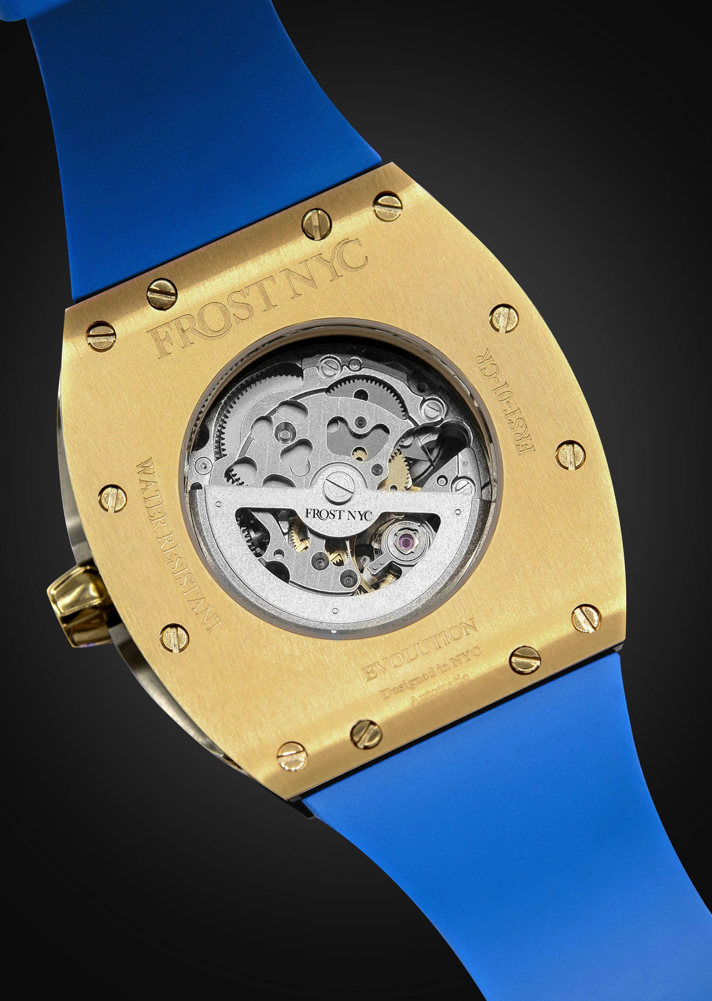 Frost NYC Mens Watch - Automatic  Skeleton Sport Gold Watch | FRST-01-CY | Blue