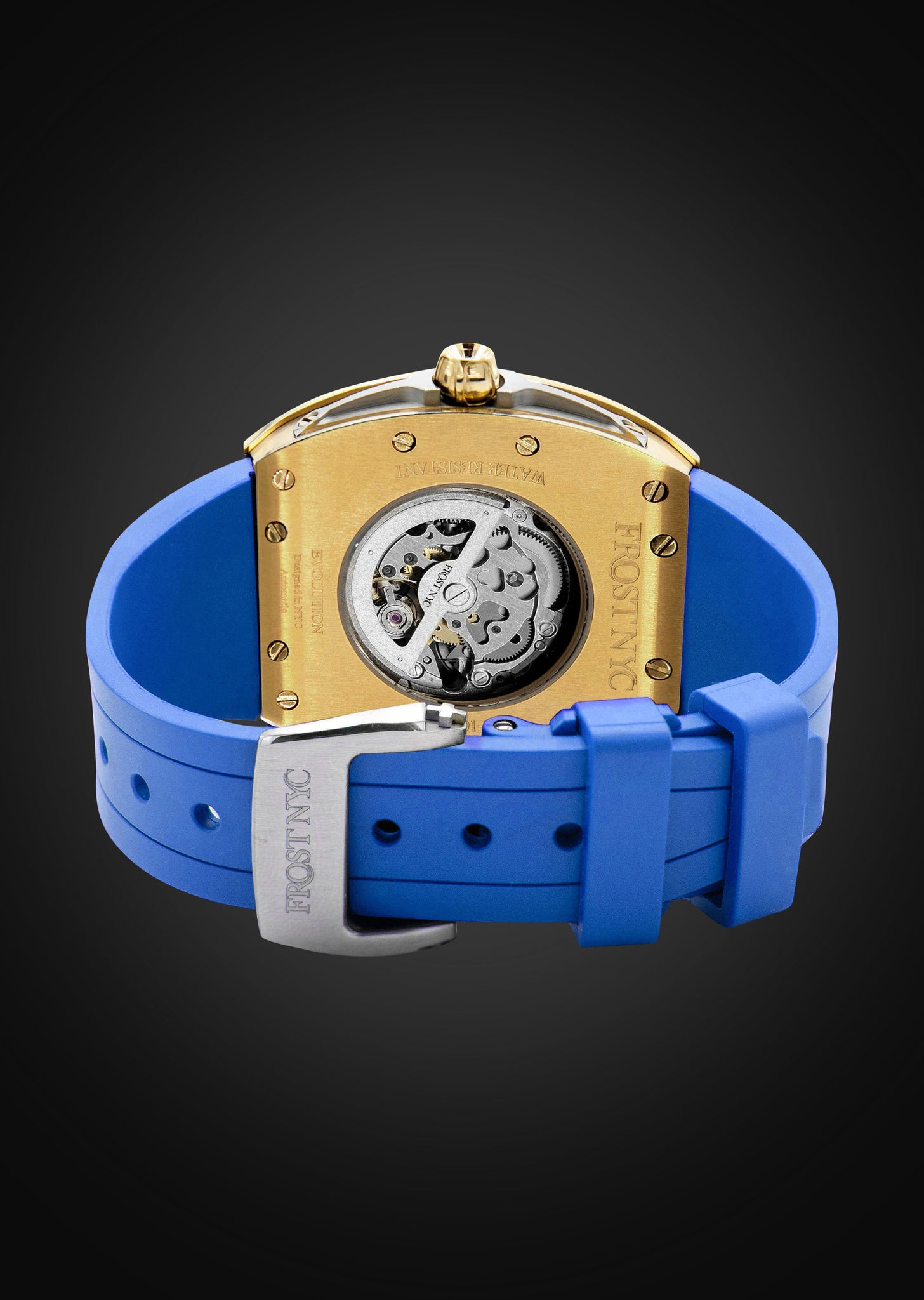 Frost NYC Mens Watch - Automatic  Skeleton Sport Gold Watch | FRST-01-CY | Blue