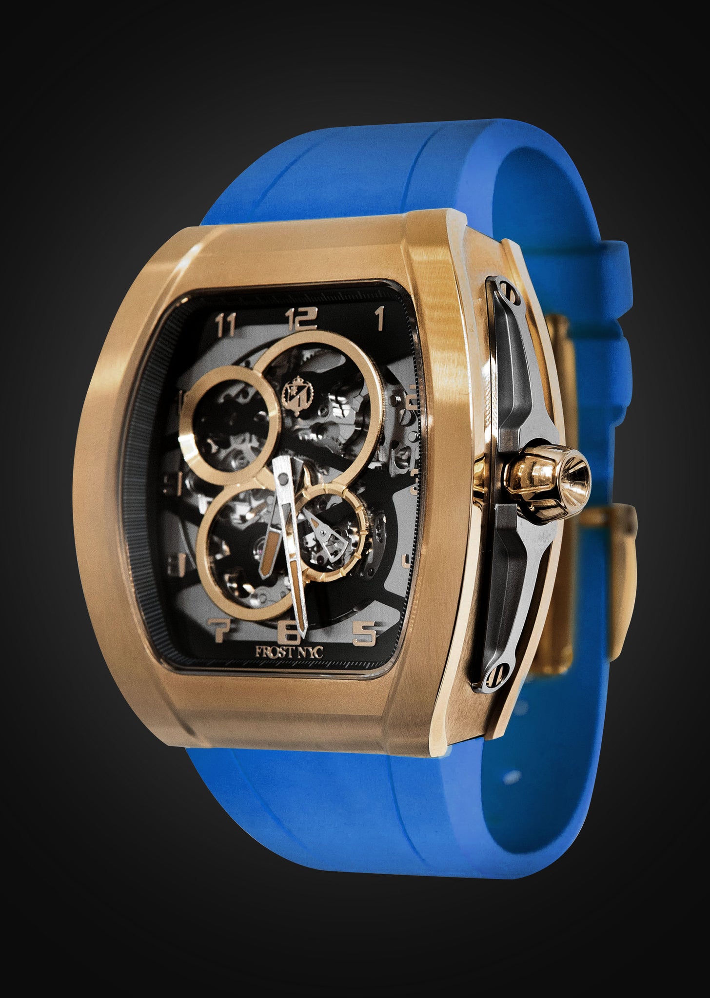 Frost NYC Mens Watch - Automatic Skeleton Rose Sport Watch | FRST-01-RC | Blue