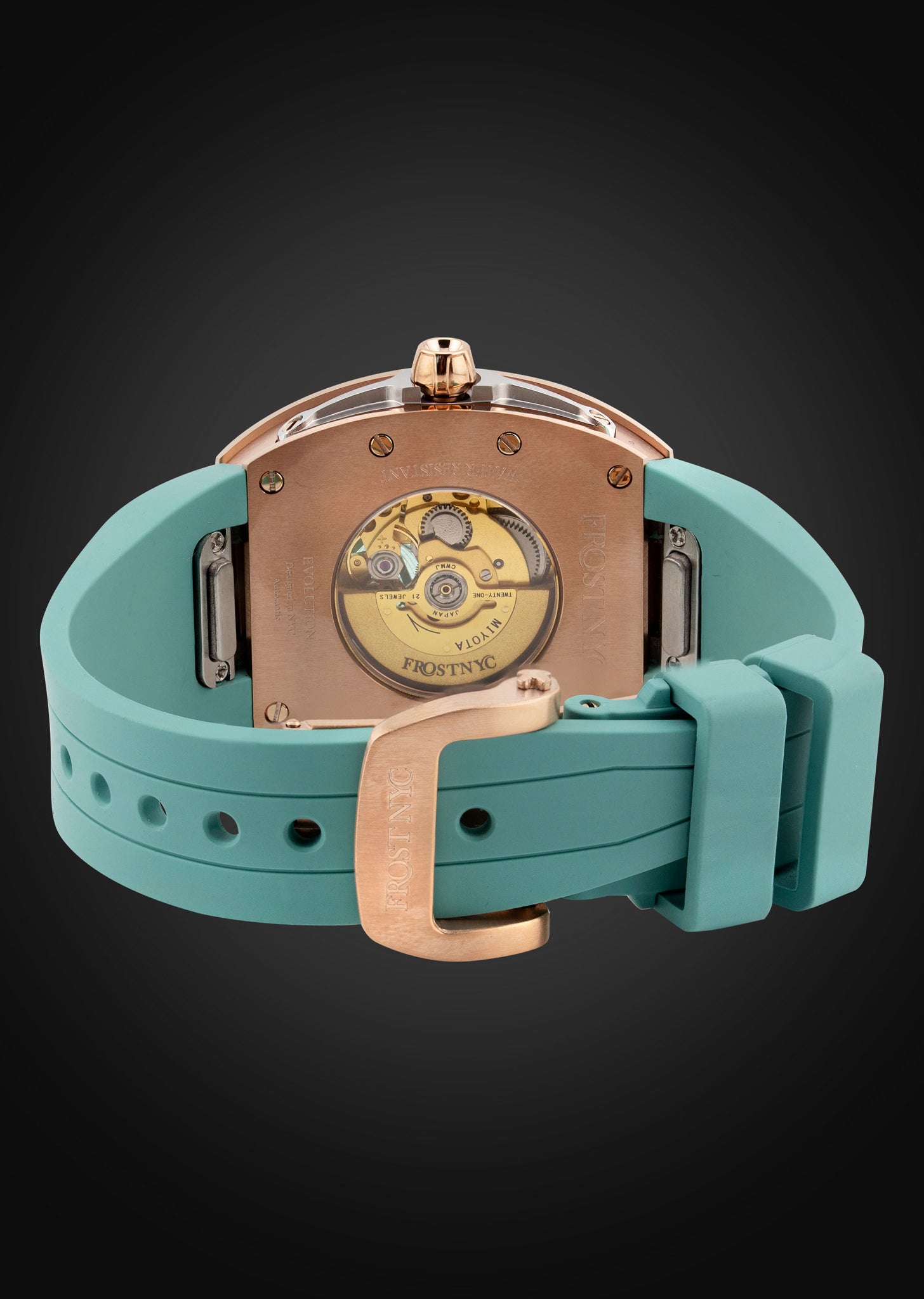 Frost NYC Womens Watch - Automatic Skeleton Rose Gold | WFRST-01-L-R Turquoise Band | Pre - Sale