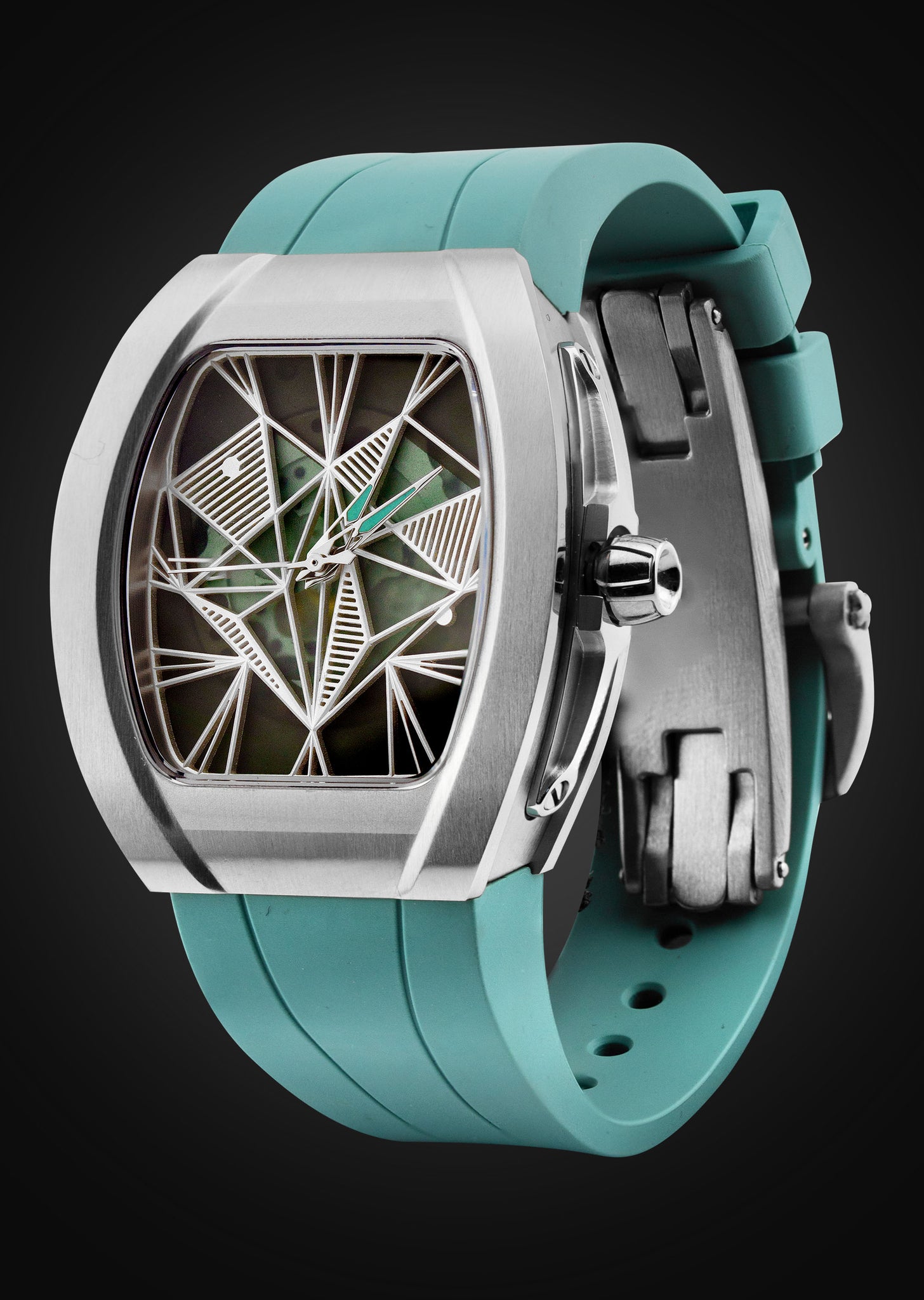 Frost NYC Evolution Women's Watch - Automatic Skeleton Steel Caged Heart | WFRST-01-H-S Turquoise Band | Pre - Sale