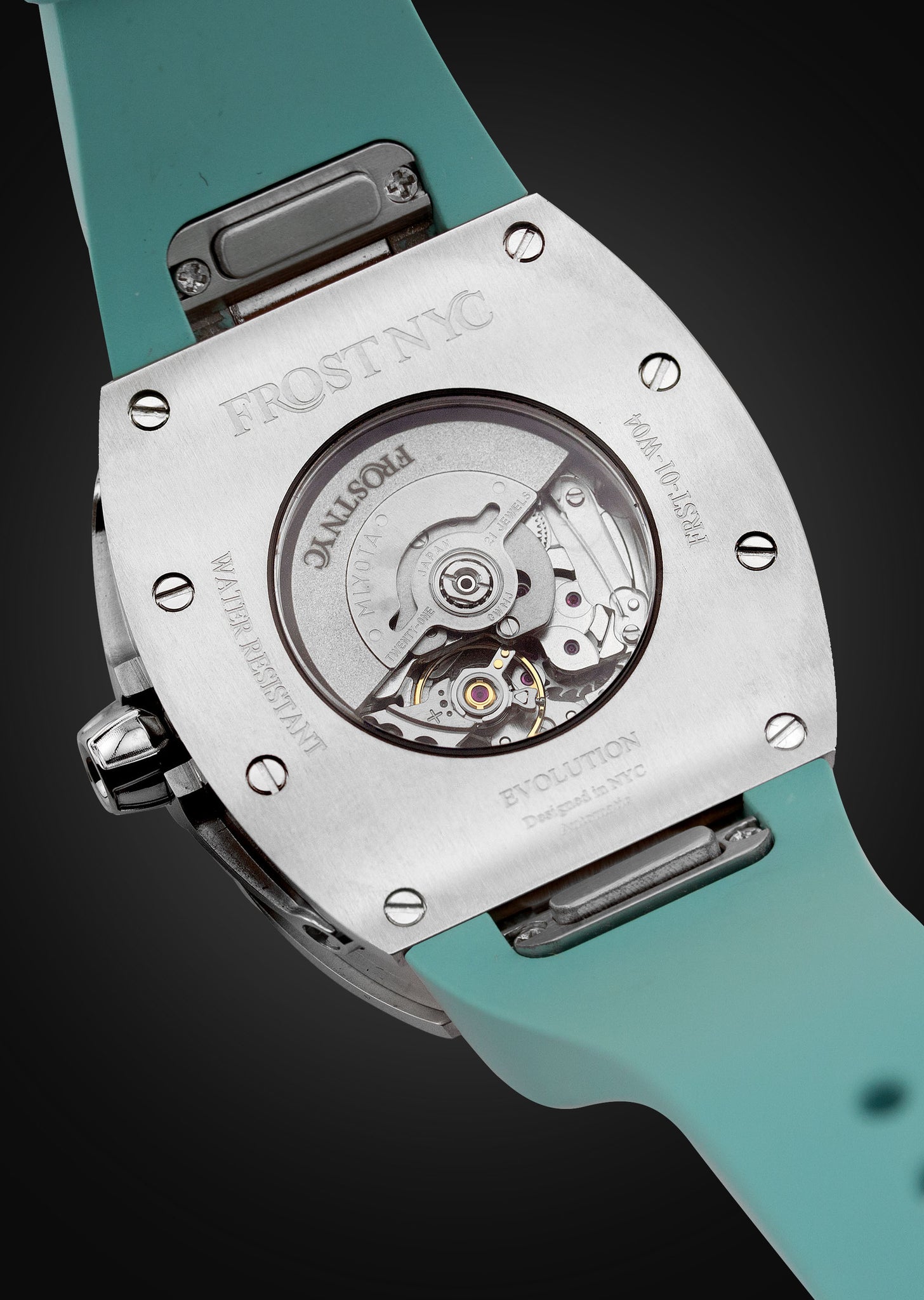 Frost NYC Evolution Women's Watch - Automatic Skeleton Steel Caged Heart | WFRST-01-H-S Turquoise Band | Pre - Sale