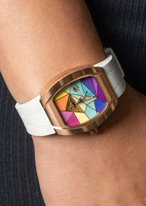 Frost NYC Evolution Women's Watch - Automatic Skeleton Rainbow Rose Triangle | WFRST-01-TD-R White Band | Pre - Sale