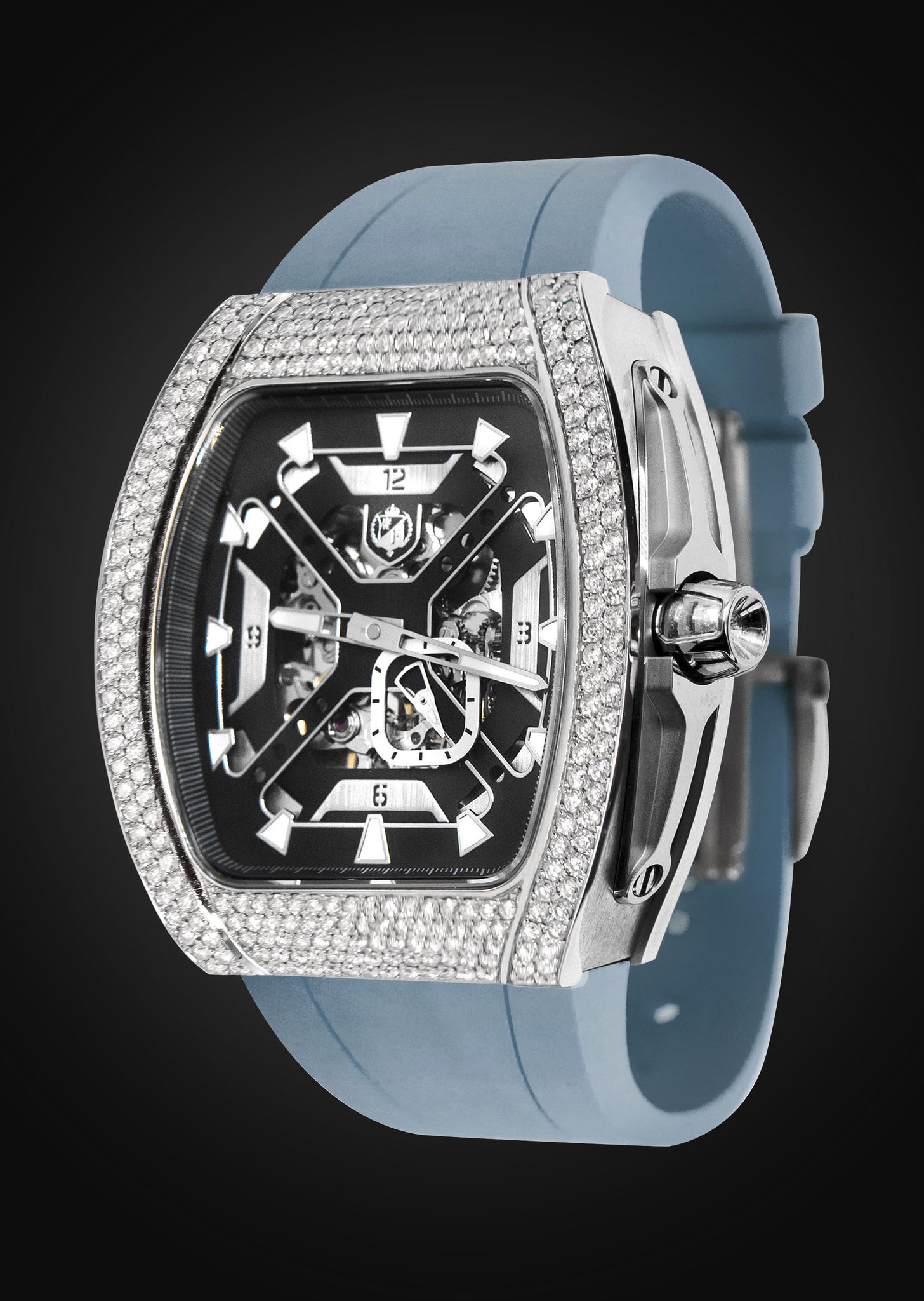 Frost NYC Mens Watch - Automatic Skeleton Stainless Steel Sport Diamond Watch | FRST-01-XS-D | Gray