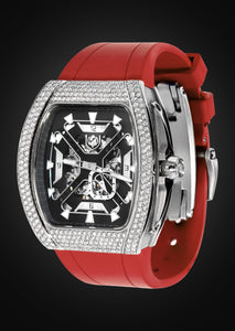 Frost NYC Mens Watch - Automatic Skeleton Stainless Steel Sport Diamond Watch | FRST-01-XS-D | Red