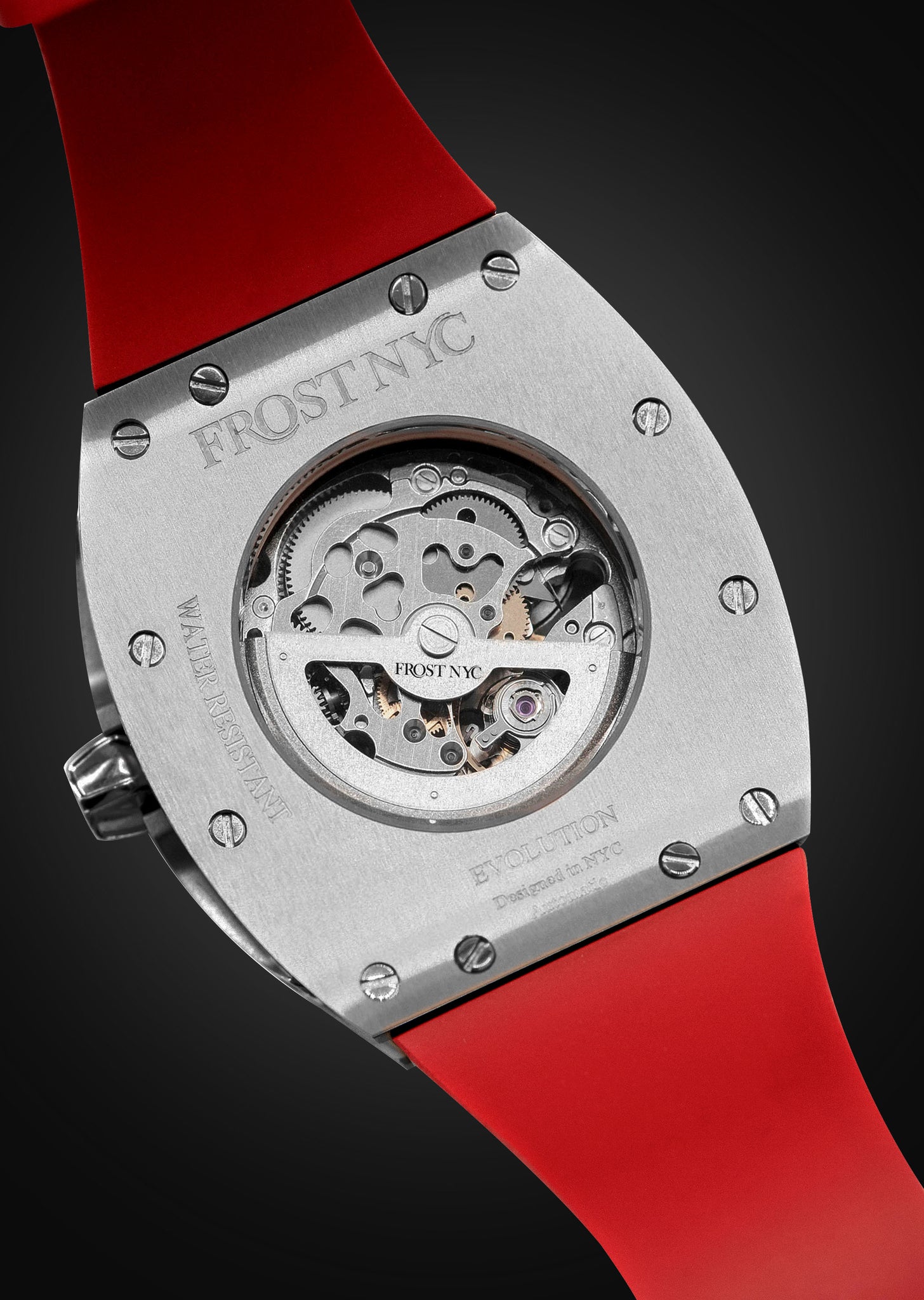 Frost NYC Mens Watch - Automatic Skeleton Stainless Steel Sport Diamond Watch | FRST-01-XS-D | Red