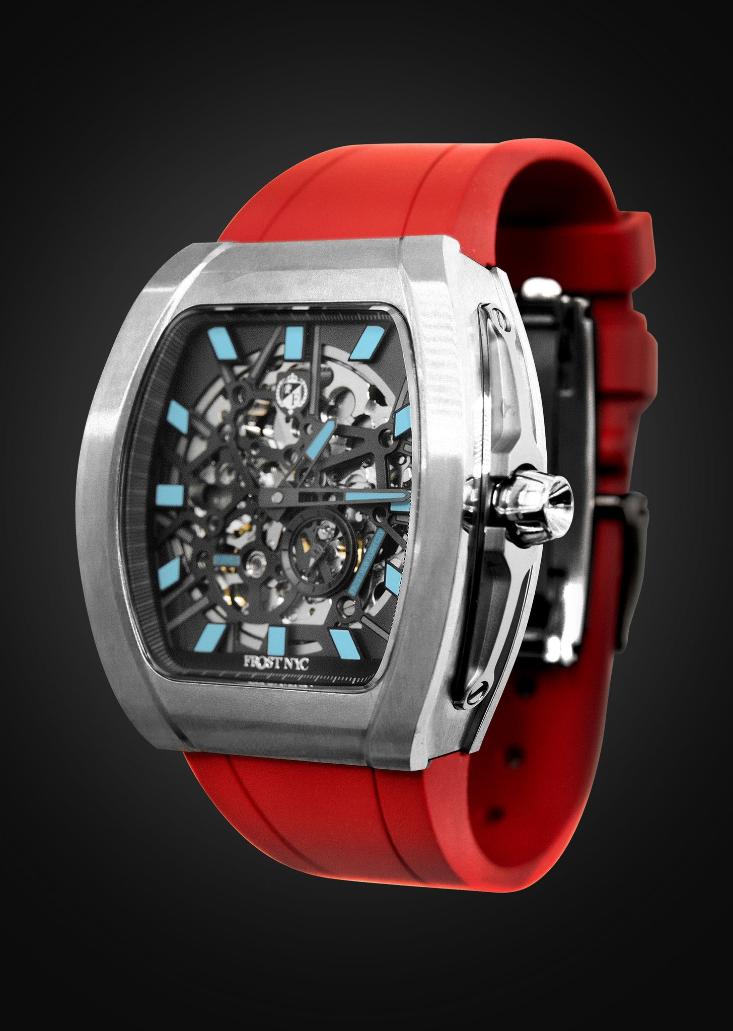 Frost NYC Mens Watch - Automatic Skeleton Stainless Steel Sport Watch | FRST-01-SS | Red