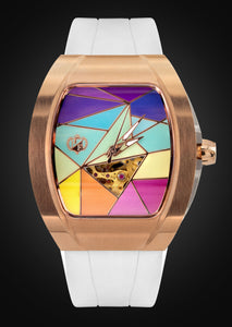 Frost NYC Evolution Women's Watch - Automatic Skeleton Rainbow Rose Triangle | WFRST-01-TD-R White Band | Pre - Sale