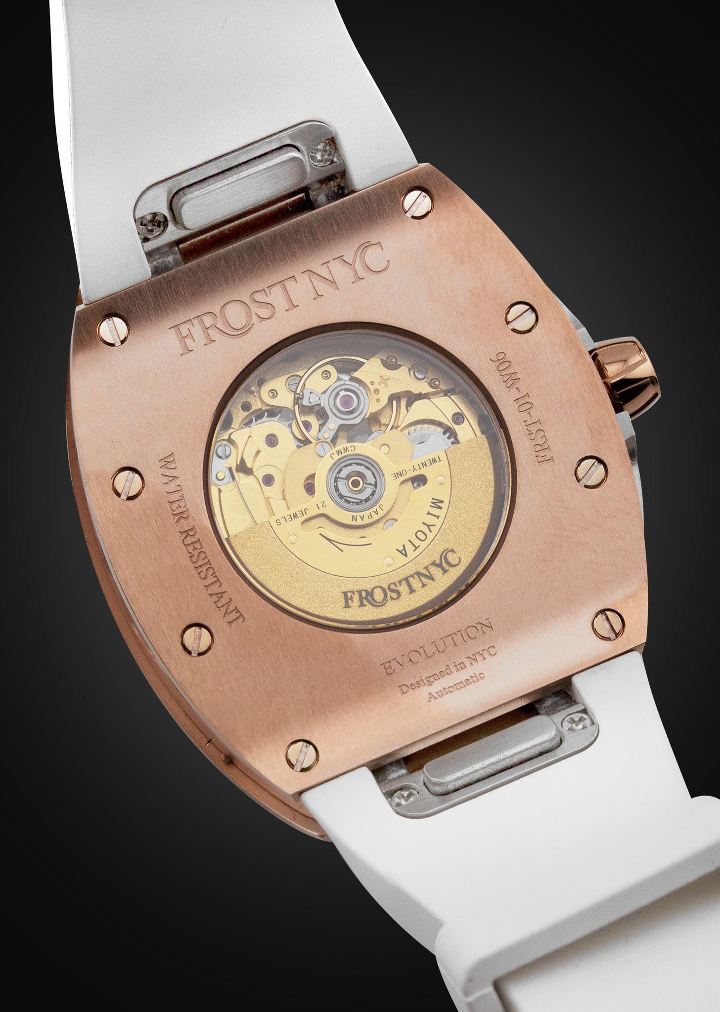 Frost NYC Womens Watch - Automatic White Dial Sapphire Skeleton Rose Gold | WFRST-01-TS-R White Band | Pre - Sale