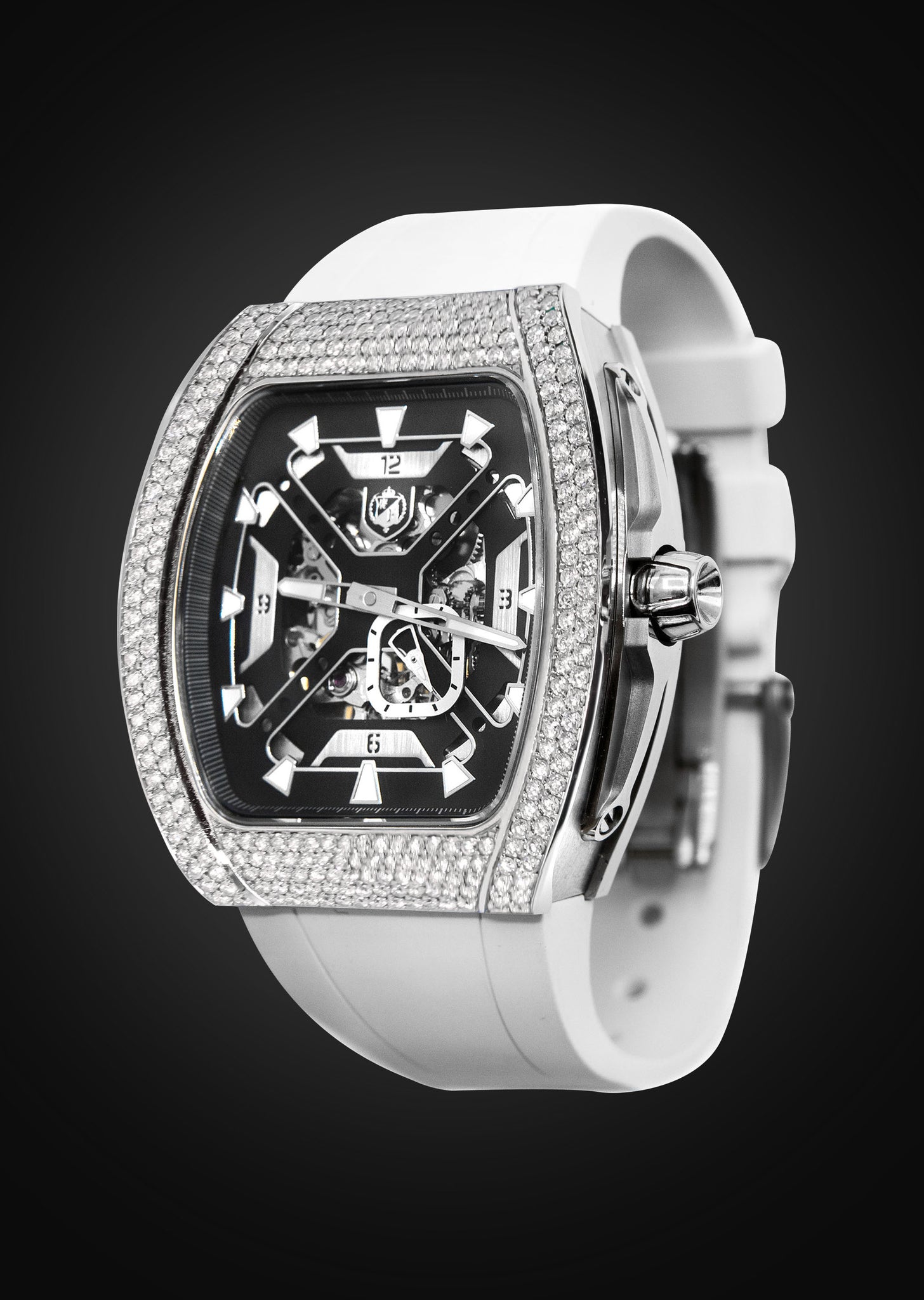 Frost NYC Mens Watch - Automatic Skeleton Stainless Steel Sport Diamond Watch | FRST-01-XS-D | White