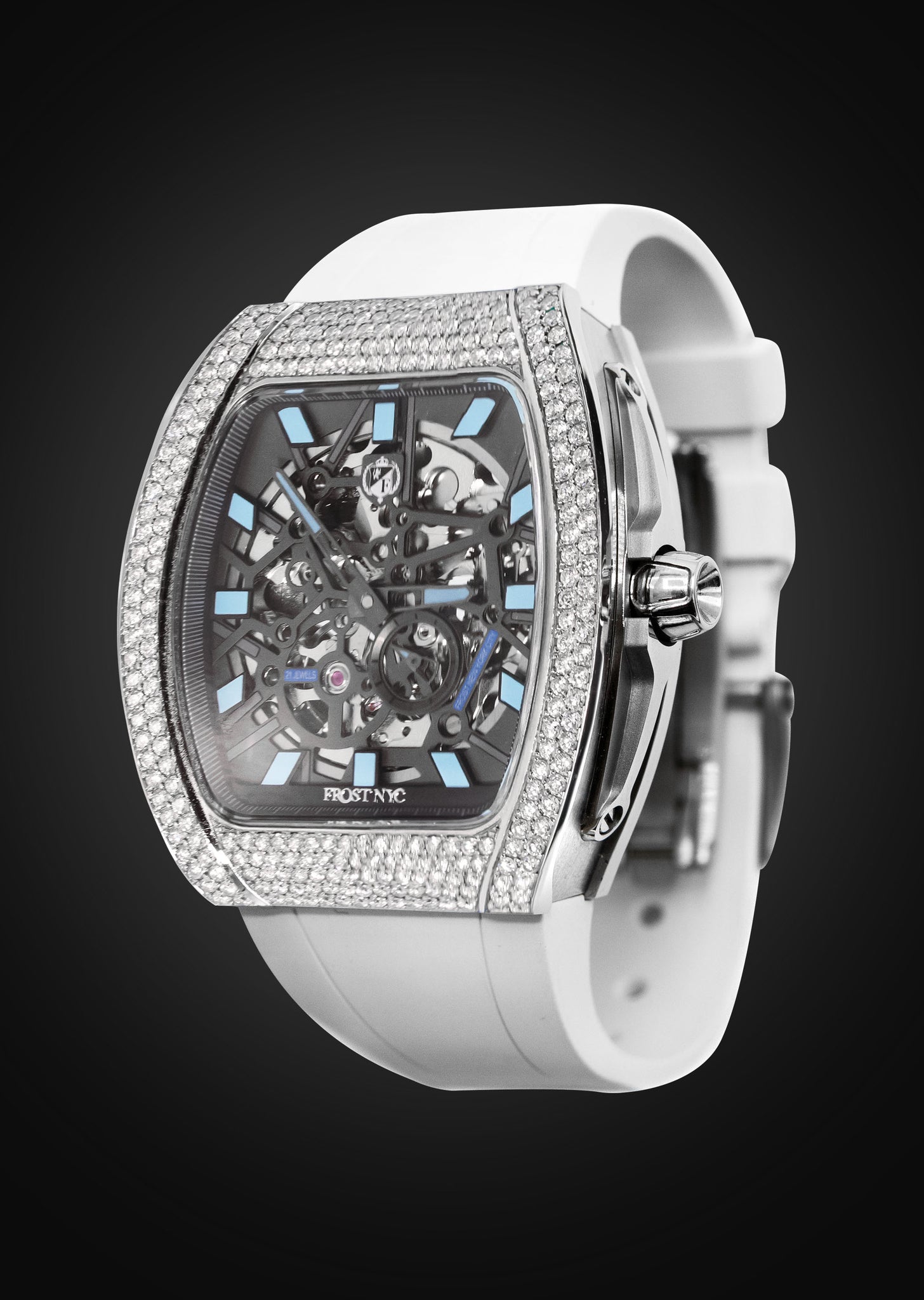 Frost NYC Mens Watch - Automatic Skeleton Stainless Steel Diamond Sport Watch | FRST-01-SS-D | White