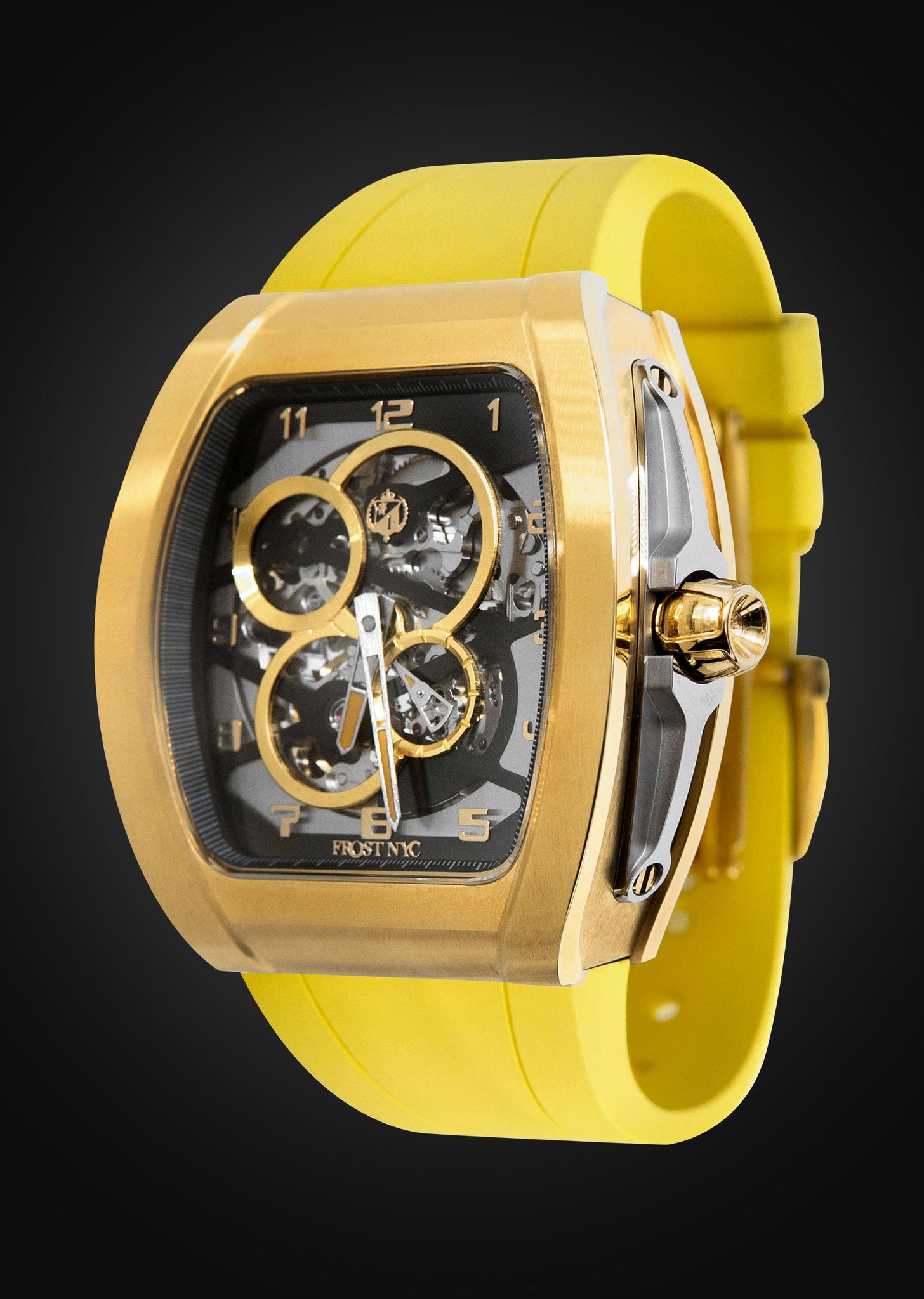 Frost NYC Mens Watch - Automatic  Skeleton Sport Gold Watch | FRST-01-CY | Yellow