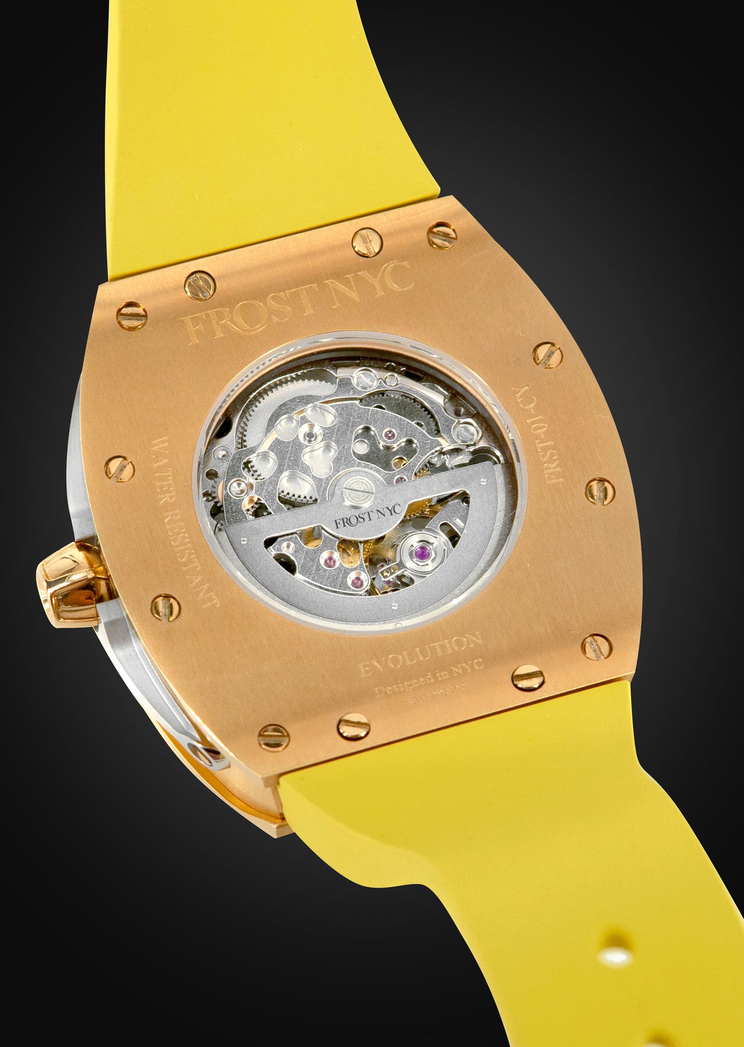 Frost NYC Mens Watch - Automatic Skeleton Rose Sport Watch | FRST-01-RC | Yellow