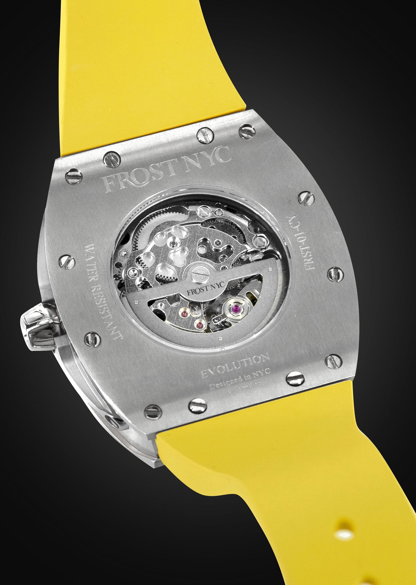 Frost NYC Mens Watch - Automatic Skeleton Stainless Steel Sport Watch | FRST-01-SS | Yellow