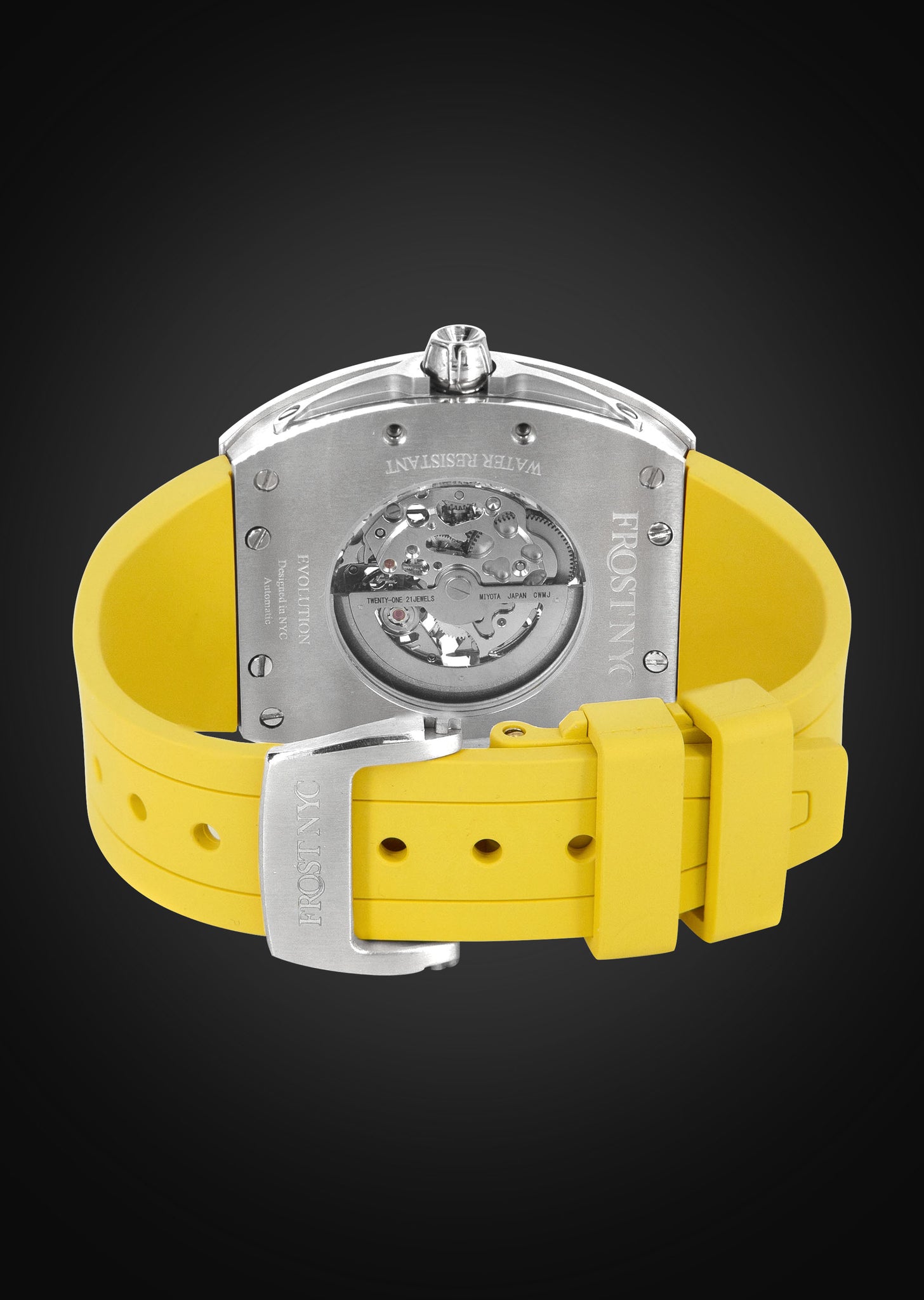 Frost NYC Mens Watch - Automatic Skeleton Stainless Steel Sport Watch | FRST-01-SS | Yellow